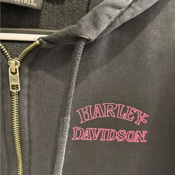 Harley-Davidson Ladies Black Hoodie with Pink Logo. Large - Picture 3 of 8